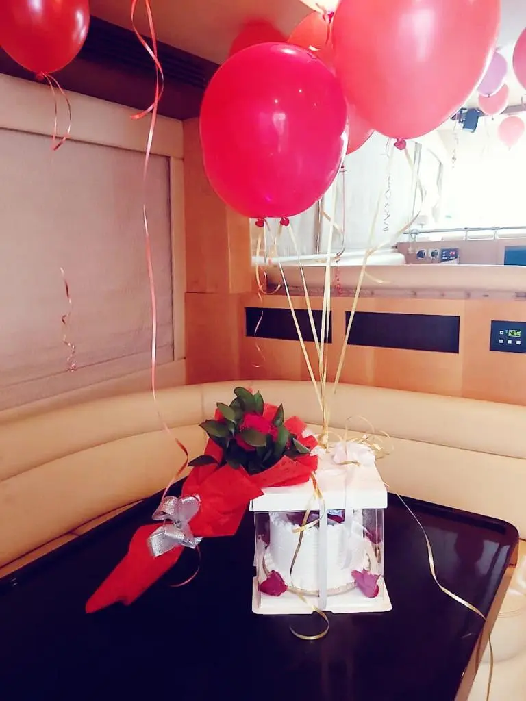 Elegant birthday setup on yacht