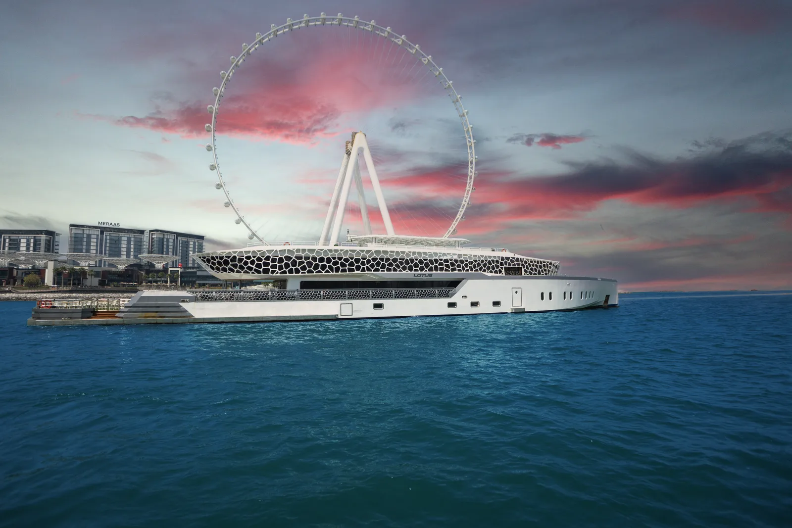 Yacht on the Dubai waterfront near Ain Dubai