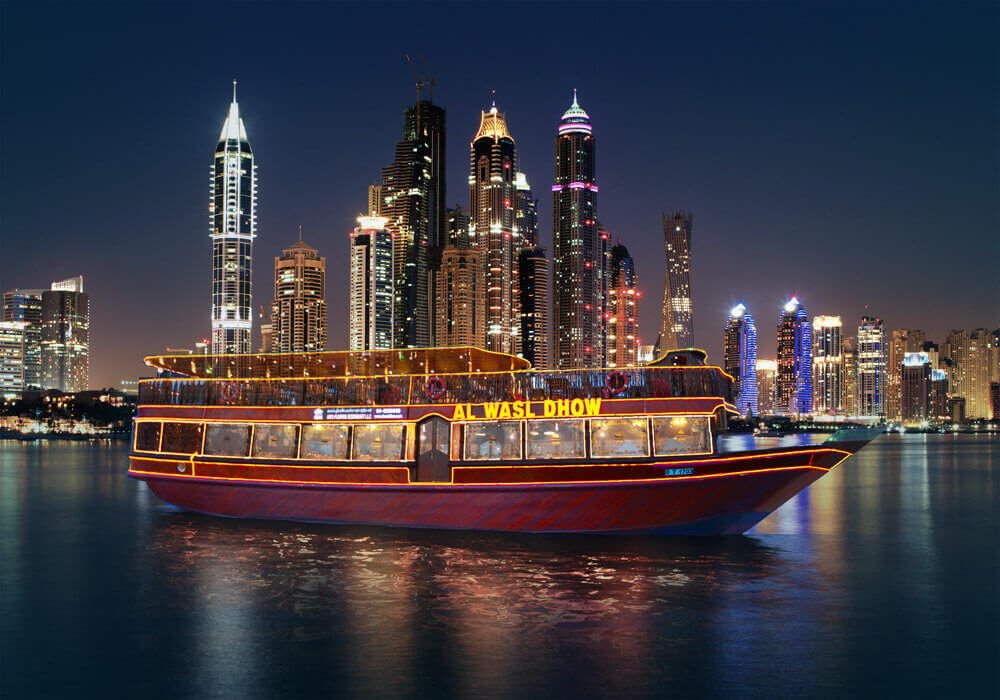 Dhow Cruise Dubai Marina in Arabian Gulf